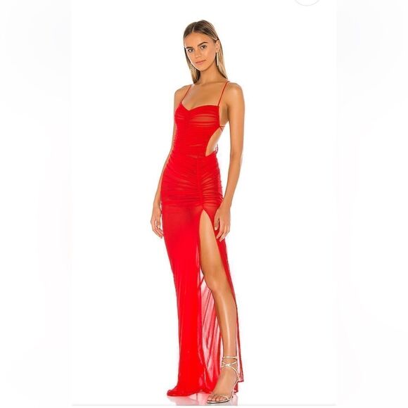 Michael Costello x Revolve Follie Dress red mesh maxi mini gown slip Sz XS NWT - Picture 2 of 16
